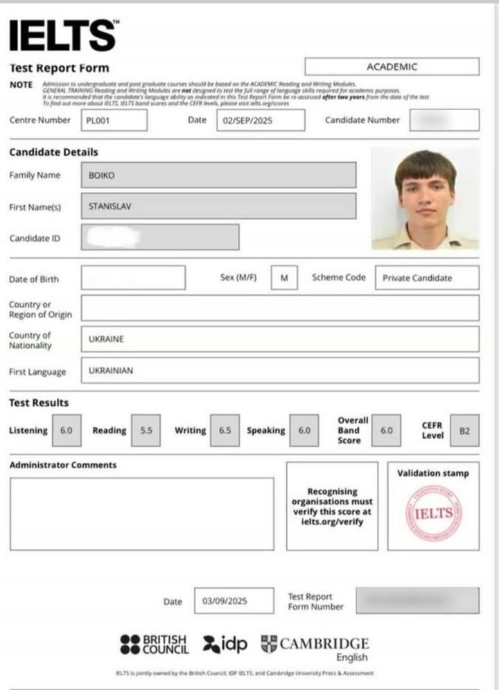 Сертифікат IELTS Academic